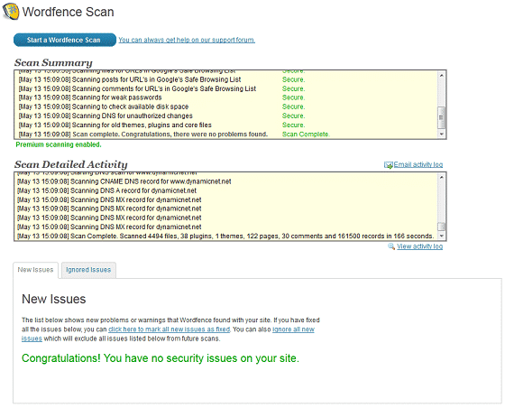 WordFence Security scan