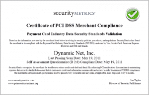 Certificate of PCI DSS Merchant Compliance 05-19-2011