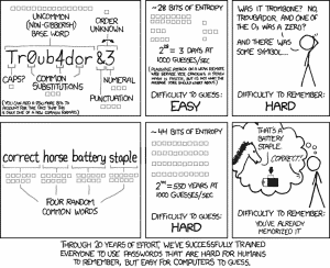 Using four random common words combined for a password is easy to remember, and hard to break