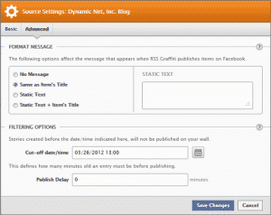 RSS graffiti 2.0 Beta Source settings advanced tab area