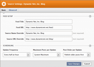 RSS Graffiti 2.0 Beta Source Settings basic tab area